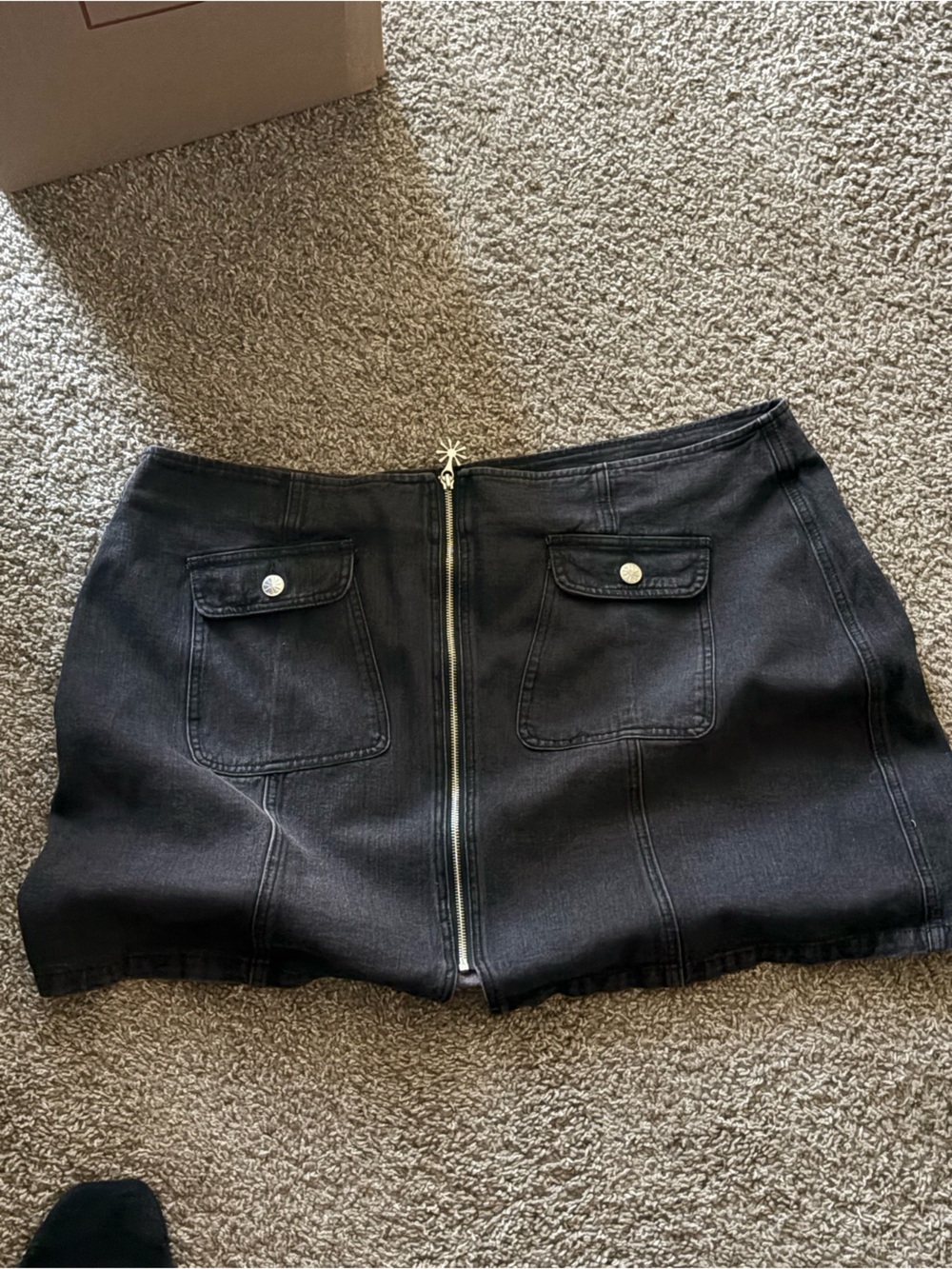 Dolls Kill Black Denim Mini Skirt with Front Zip & Patch Pockets
